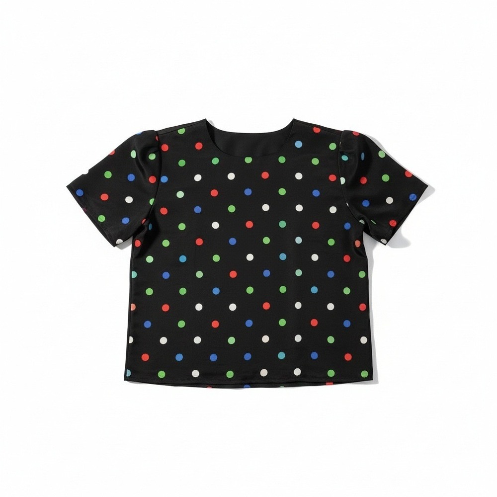 Kasper for ASL Women Black Polka Dot Short Sleeve Blouse Size 6 Multi Color Top
